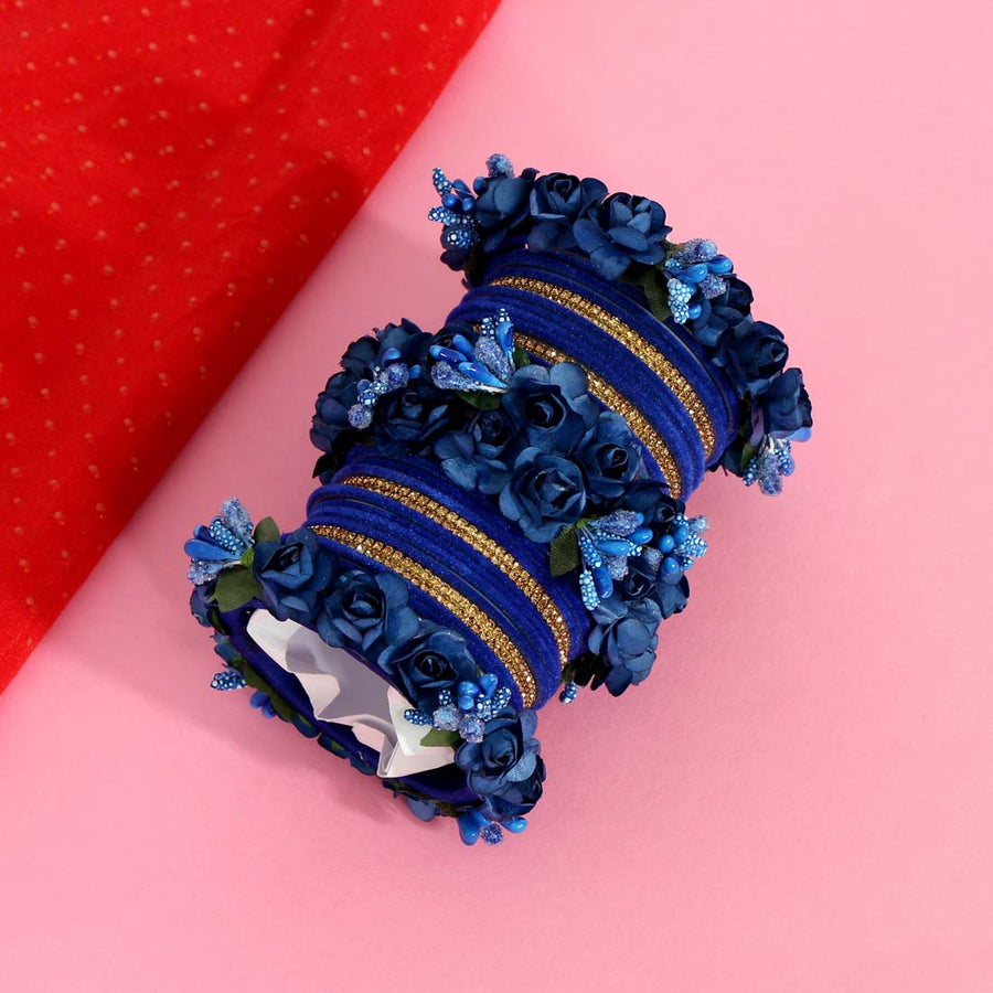 Blue Color Rose Floral Bangles Set: 2.8 (TRB114BLU-2.8)