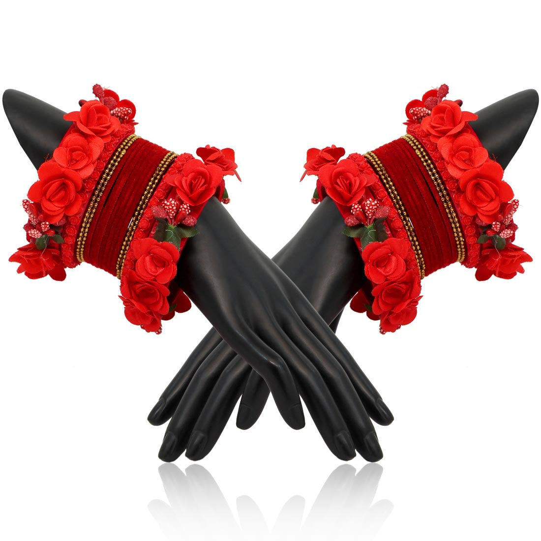 Red Color Floral Bangles Set: 2.4 (TRB155RED-2.4)