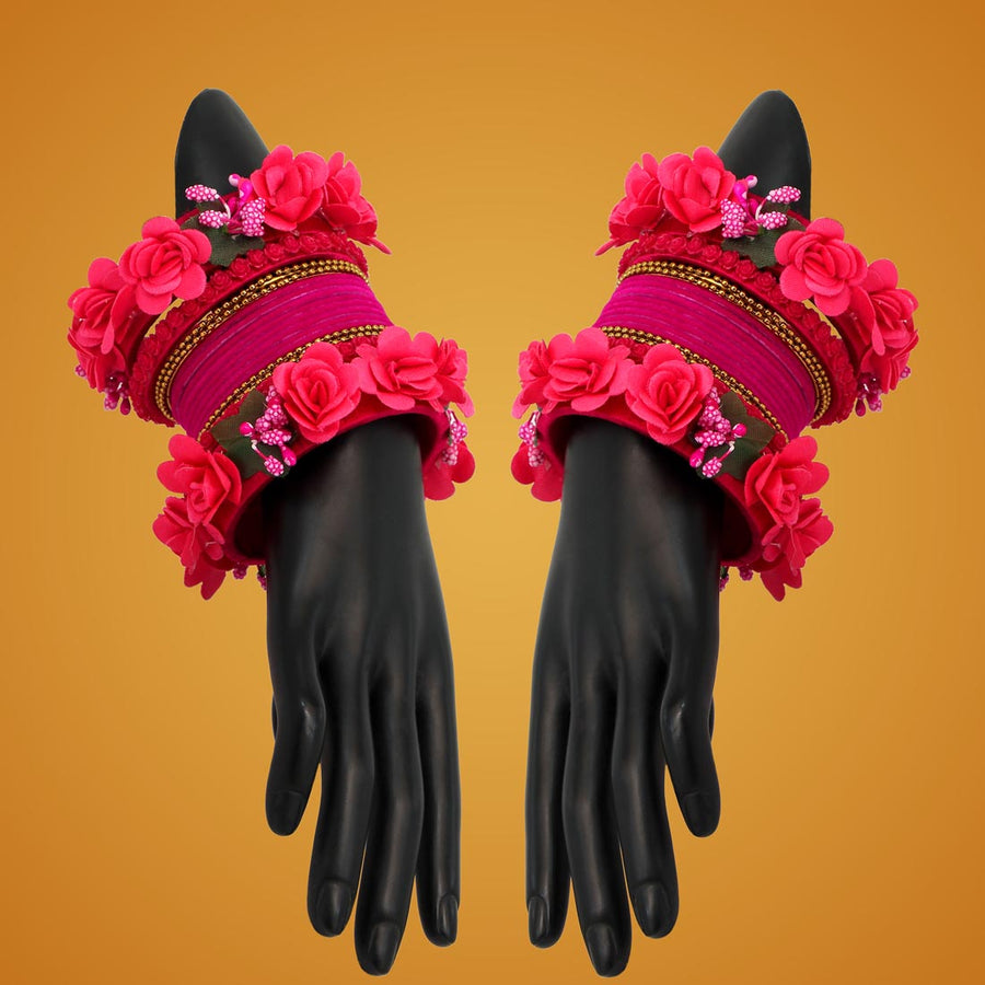Rani Color Floral Bangles Set: 2.6 (TRB157RNI-2.6)