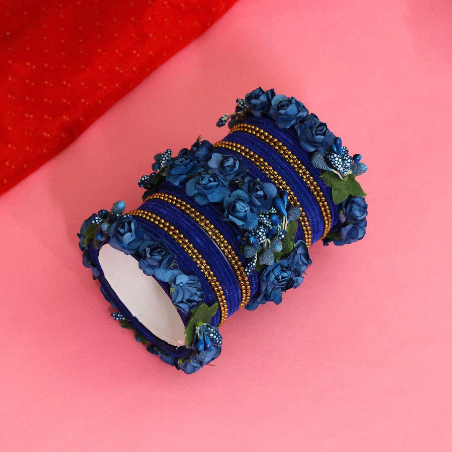 Blue Color Floral Bangles Set: 2.8 (TRB159BLU-2.8)