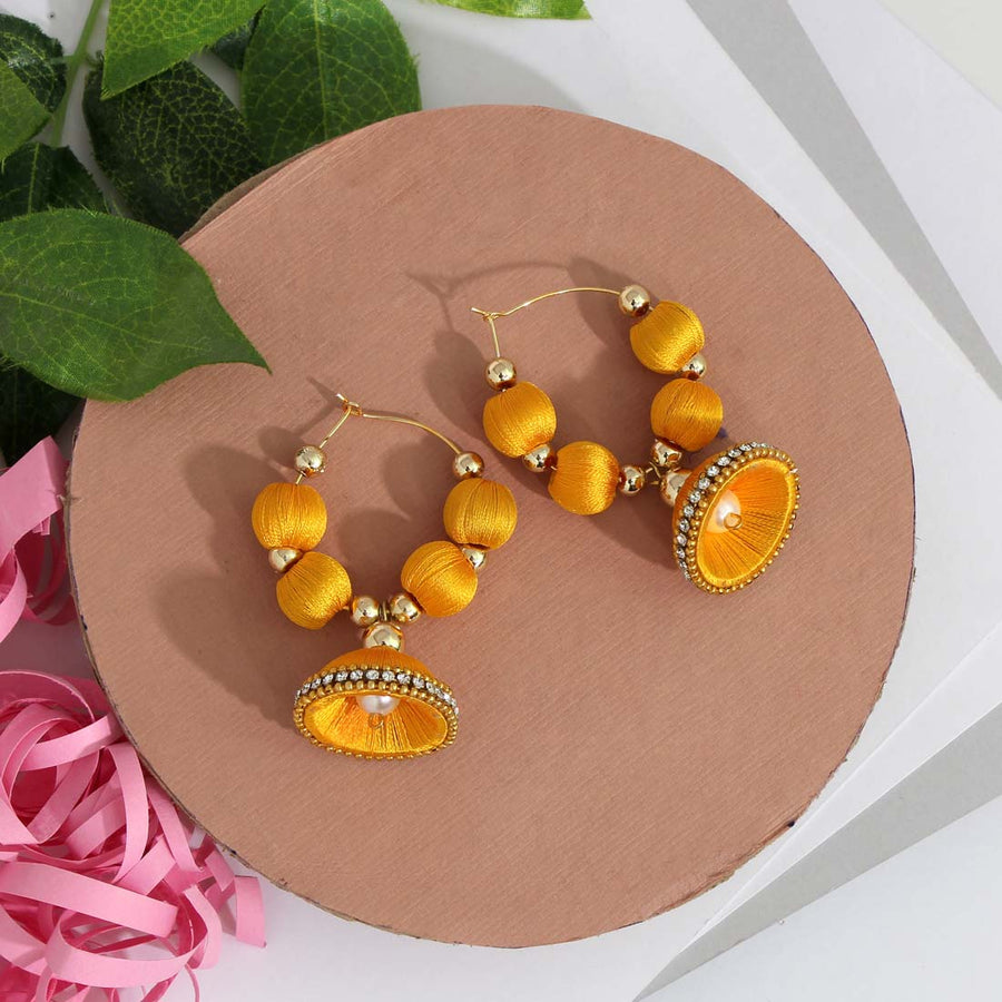 Yellow Color Thread Earrings (TRE153YLW)