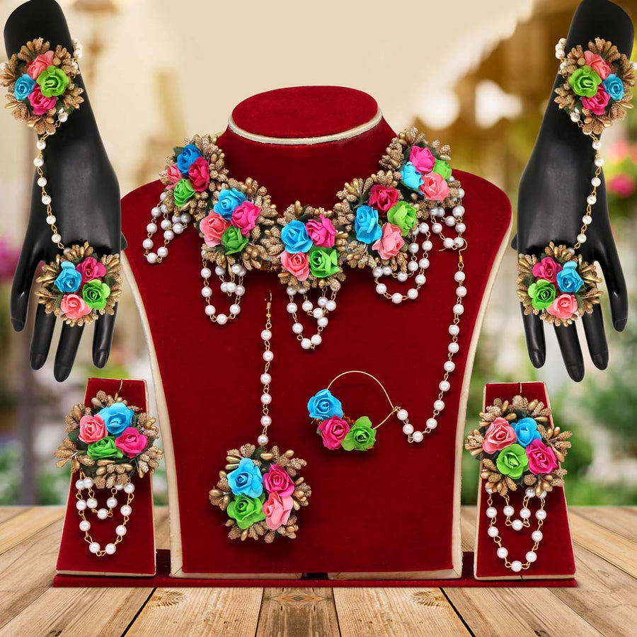 Multi Color Synthetic Rose Floral Bridal Set (TRN1729MLT)
