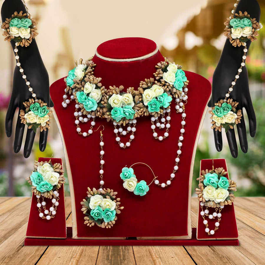 Rama Green Color Synthetic Rose Floral Bridal Set (TRN1729RGRN)