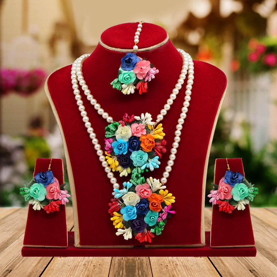 Multi Color Synthetic Rose Floral Necklace Set (TRN1733MLT)
