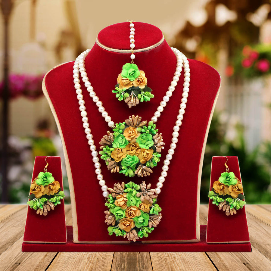 Multi Color Synthetic Rose Floral Necklace Set (TRN1735MLT)