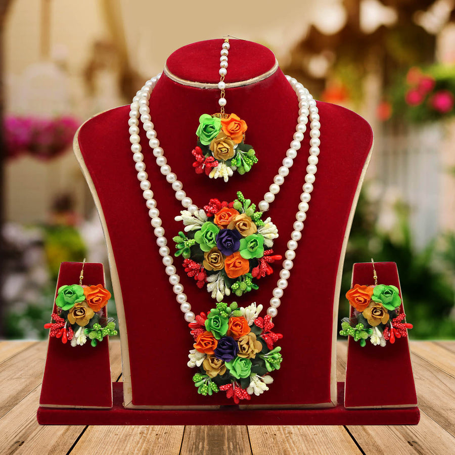 Multi Color Synthetic Rose Floral Necklace Set (TRN1737MLT)