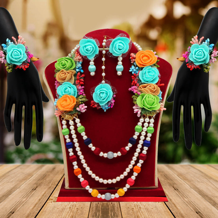 Multi Color Synthetic Rose Floral Necklace Set (TRN1738MLT)