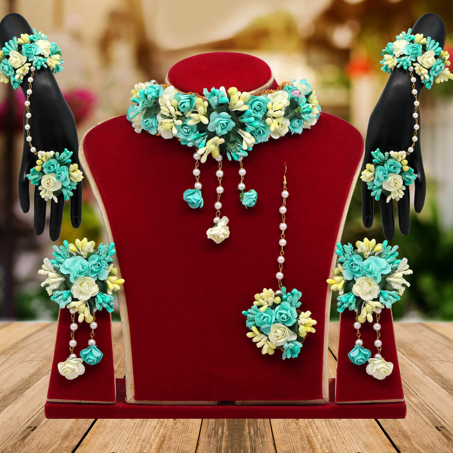 Rama Green Color Synthetic Rose Floral Choker Necklace Set (TRN1740RGRN)