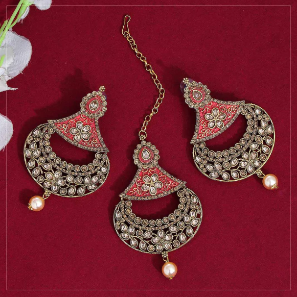 Polki Maangtikka Earrings Set