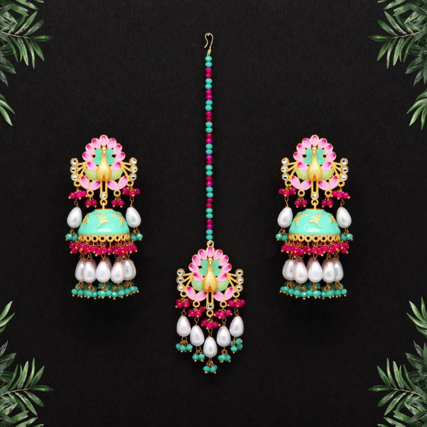 Meenakari Earrings Tikka set at wholesale prices