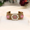 Pink Color Beautiful Handmade Handcuff Bracelets with Moissanite & Monalisa Stones Apala Polish on Brass Metal (ADB354PNK)