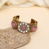 Pink Color Beautiful Handmade Handcuff Bracelets with Moissanite & Monalisa Stones Apala Polish on Brass Metal (ADB354PNK)