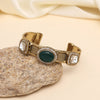 Green Color Beautiful Handmade Handcuff Bracelets with Moissanite & Monalisa Stones Apala Polish on Brass Metal (ADB356GRN)