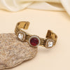 Maroon Color Beautiful Handmade Handcuff Bracelets with Moissanite & Monalisa Stones Apala Polish on Brass Metal (ADB357MRN)