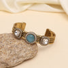 Sky Blue Color Beautiful Handmade Handcuff Bracelets with Moissanite & Monalisa Stones Apala Polish on Brass Metal (ADB357SBLU)