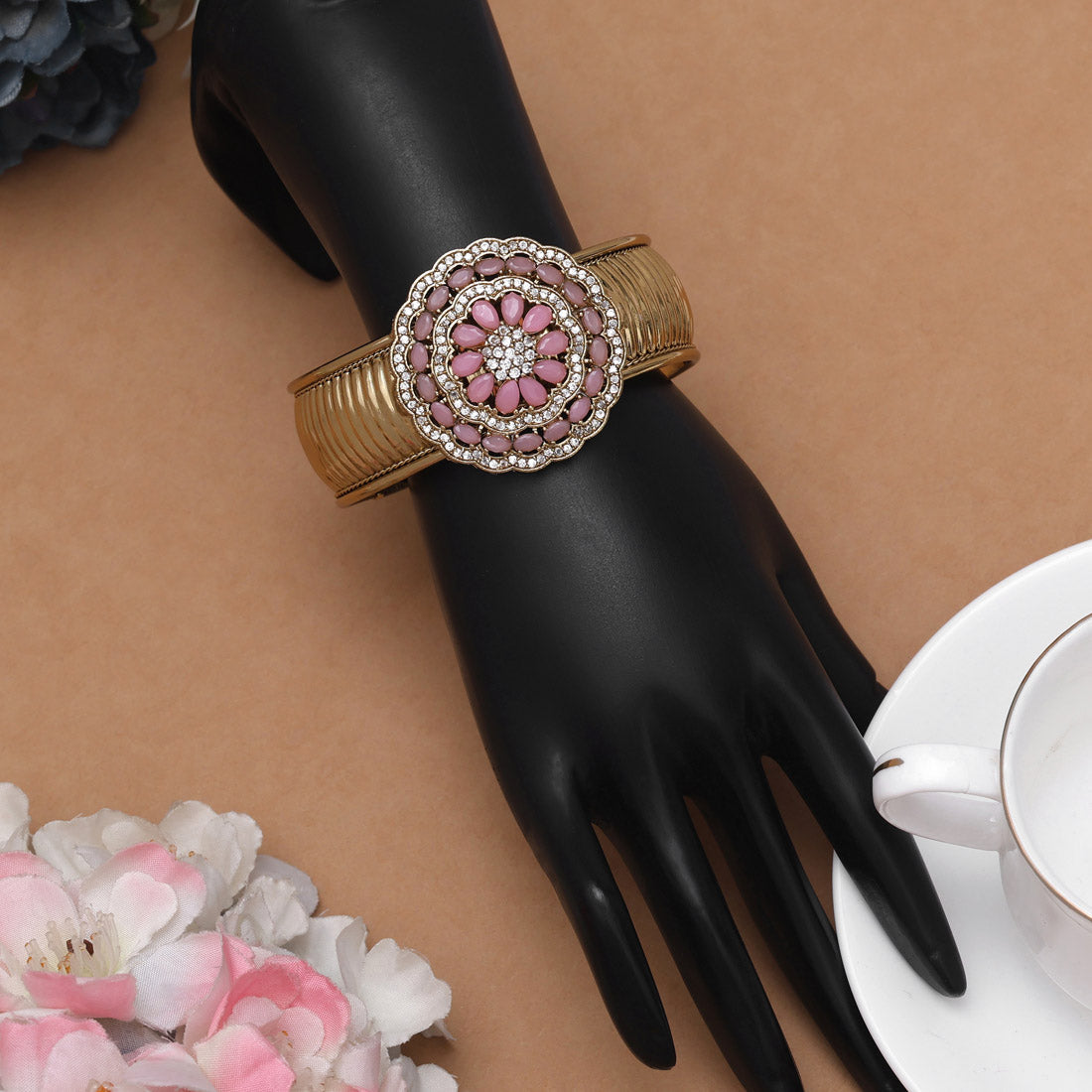 Fancy Pink Color American Diamond Bracelet With High Shine Finish