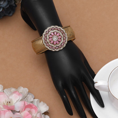 Fancy Pink Color American Diamond Bracelet With High Shine Finish