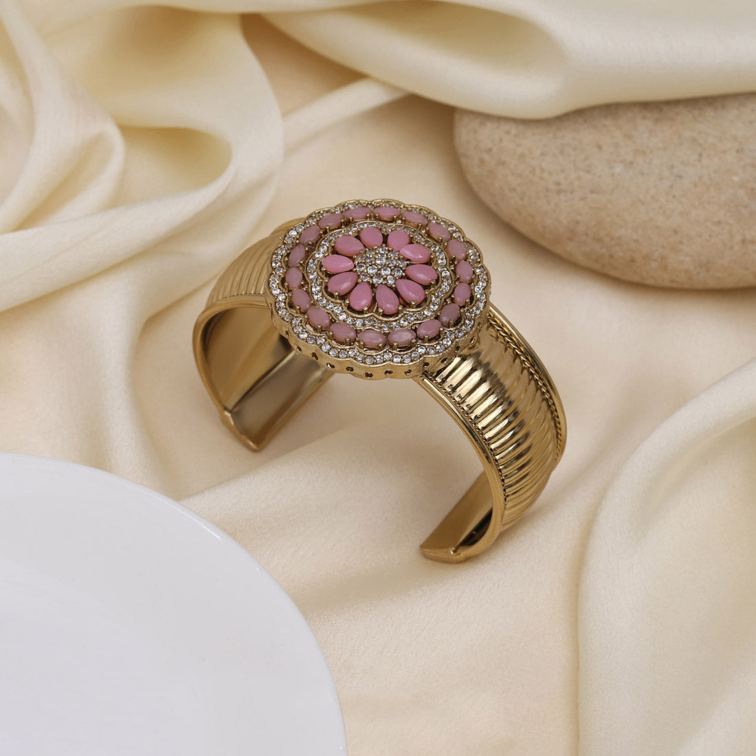 Fancy Pink Color American Diamond Bracelet With High Shine Finish