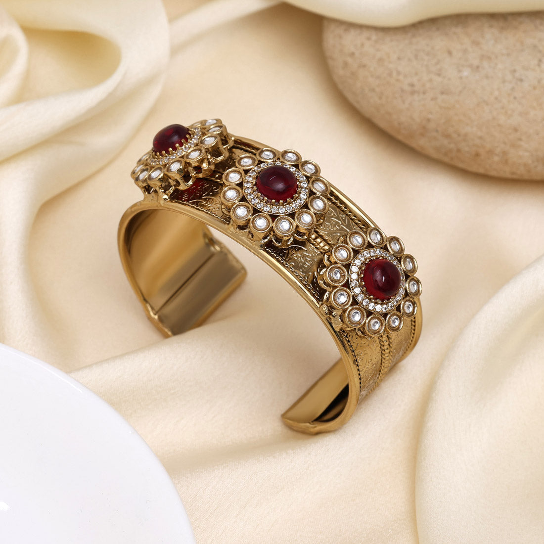 Designer Maroon Color American Diamond Bracelet For Ethnic Outfit Match