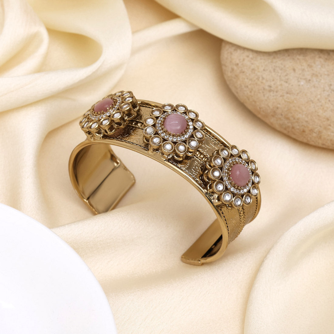 Vibrant Pink Color American Diamond Bracelet With Premium Stone Finish