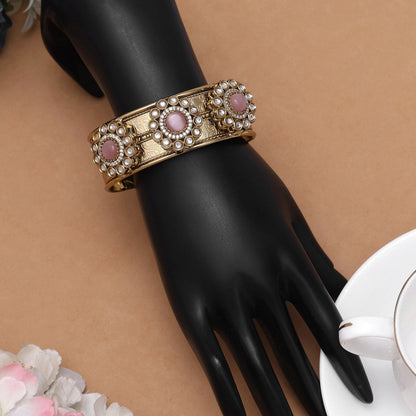 Vibrant Pink Color American Diamond Bracelet With Premium Stone Finish