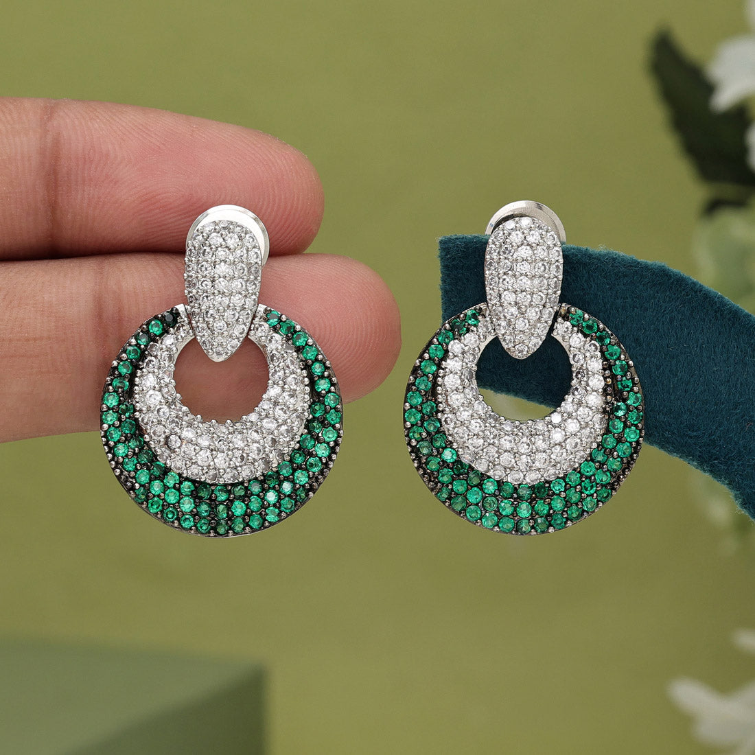Green Color American Diamond Earrings (ADE370GRN)