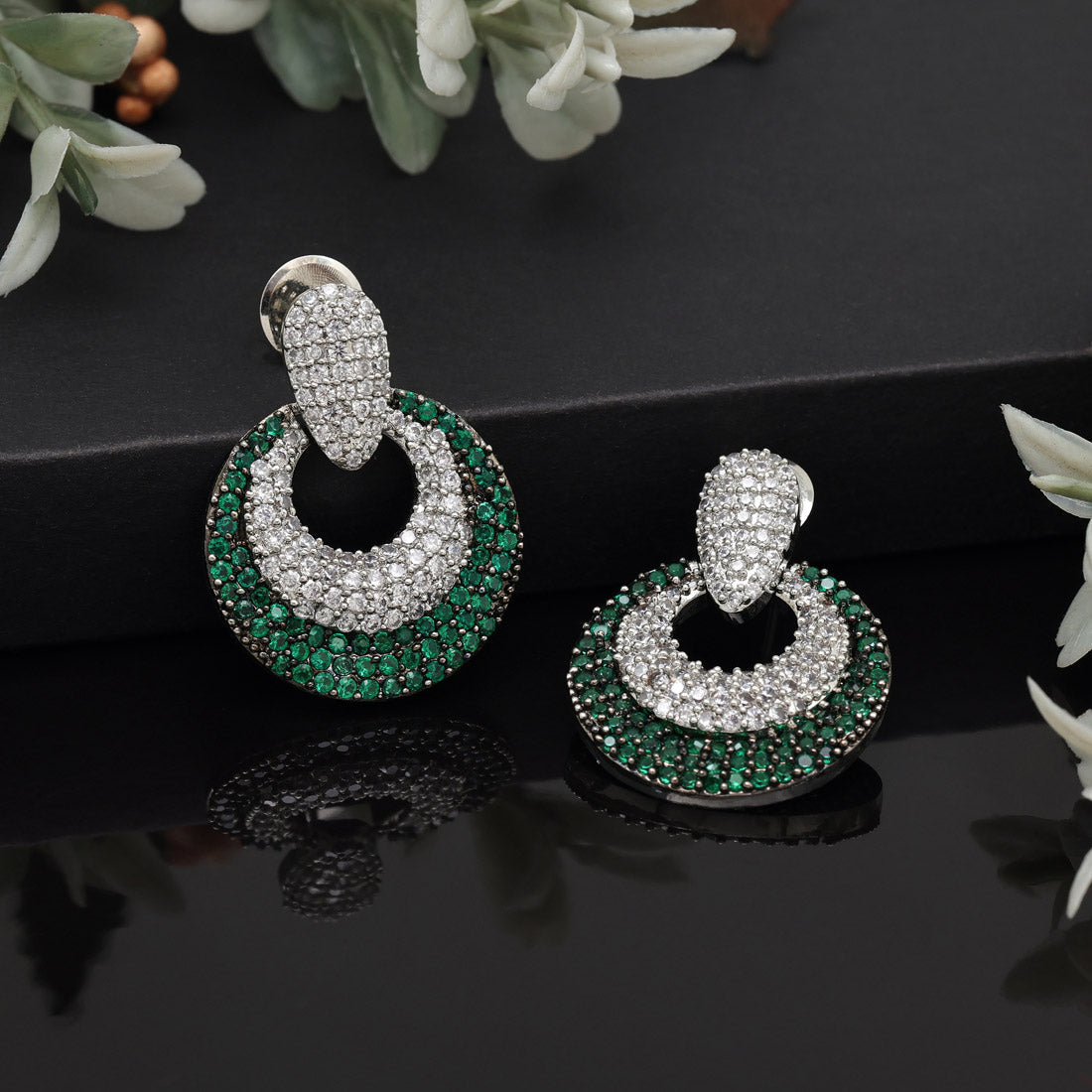 Green Color American Diamond Earrings (ADE370GRN)