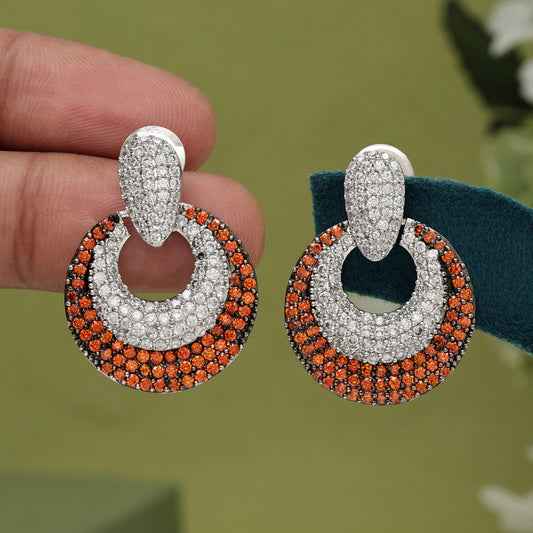 Orange Color American Diamond Earrings (ADE370ORG)
