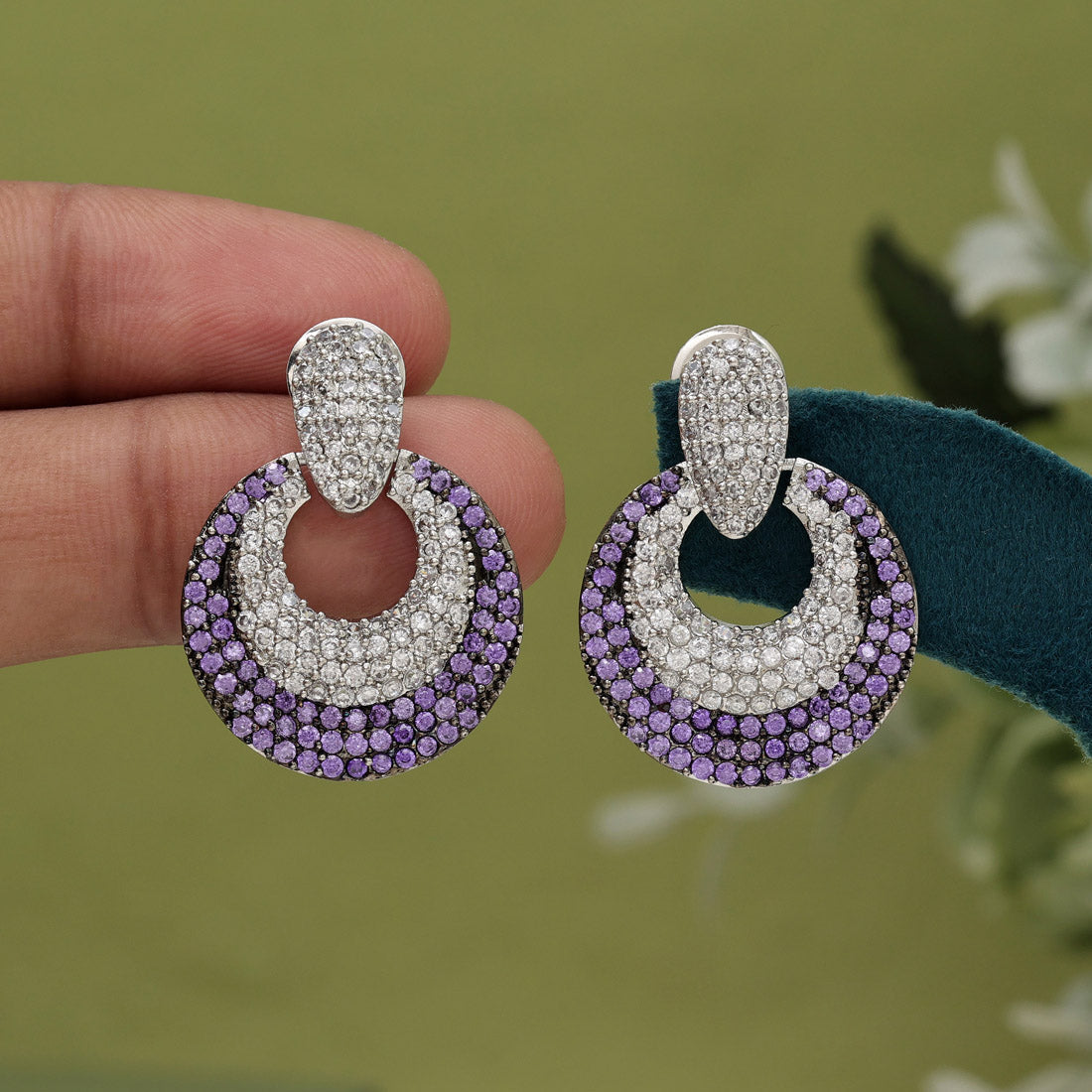 Purple Color American Diamond Earrings (ADE370PRP)