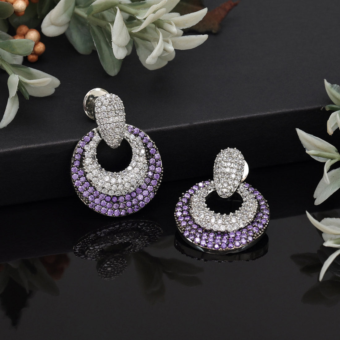 Purple Color American Diamond Earrings (ADE370PRP)