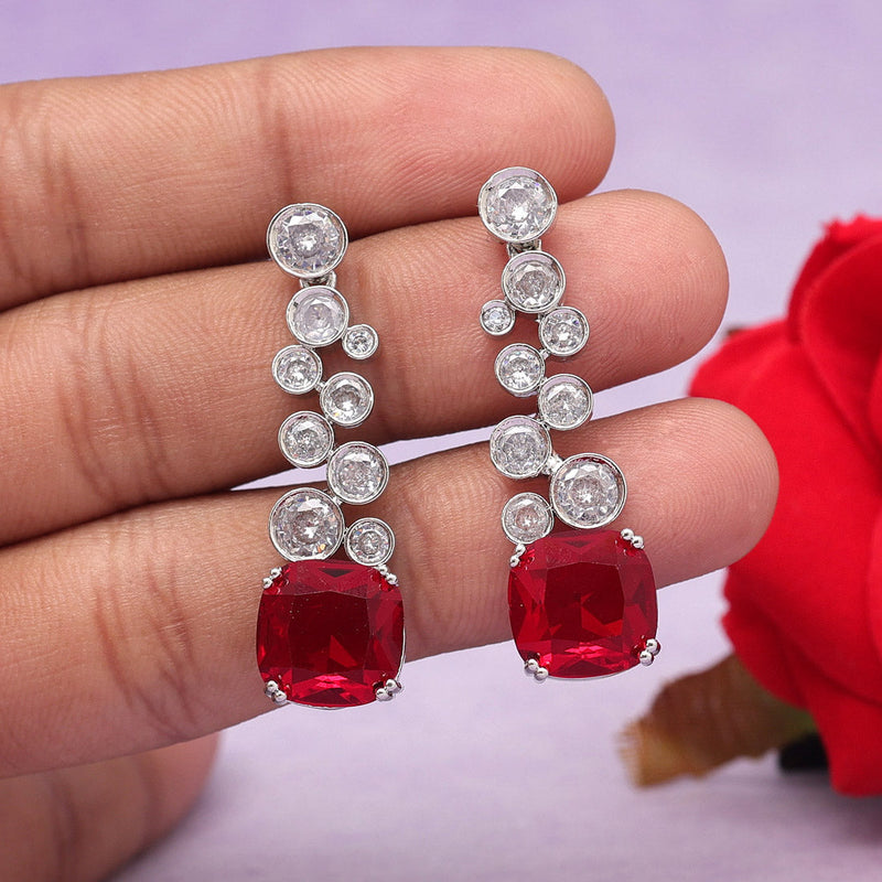 Red Color American Diamond Earrings (ADE531RED)