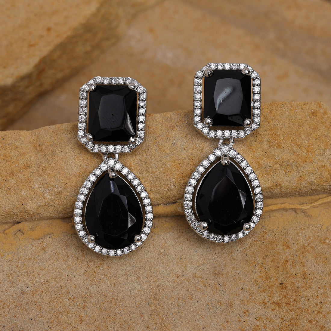 Black Color American Diamond Earrings (ADE532BLK)