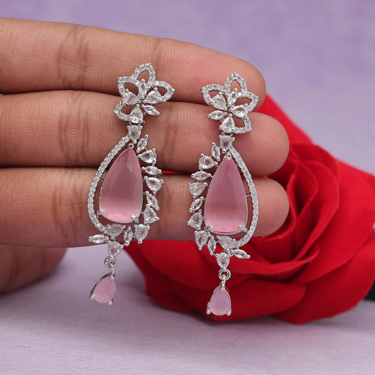 Pink Color American Diamond Earrings (ADE536PNK)