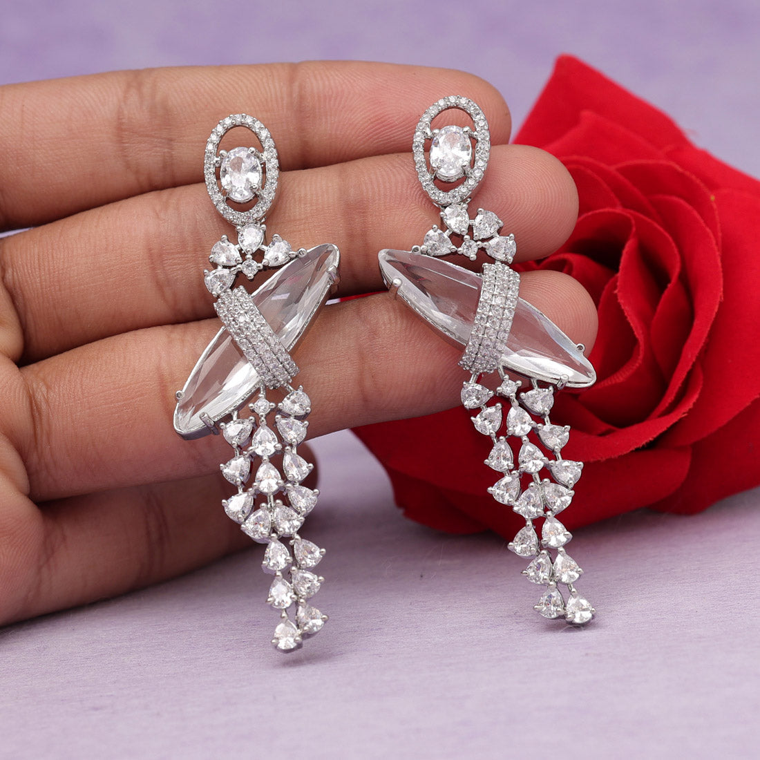 Silver Color American Diamond Earrings (ADE537SLV)