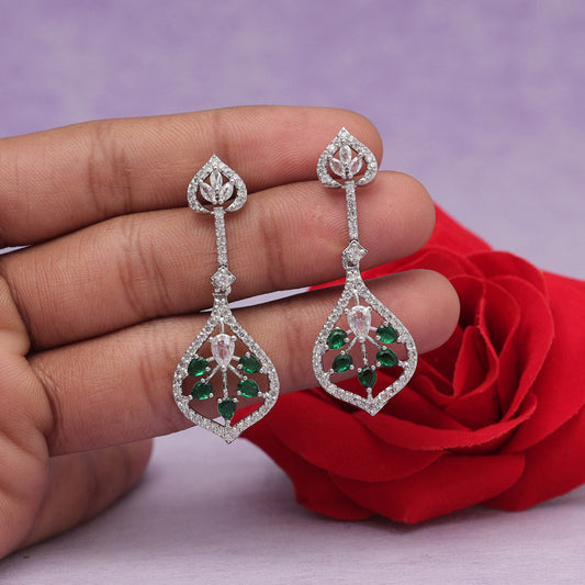 Green Color American Diamond Earrings (ADE541GRN)