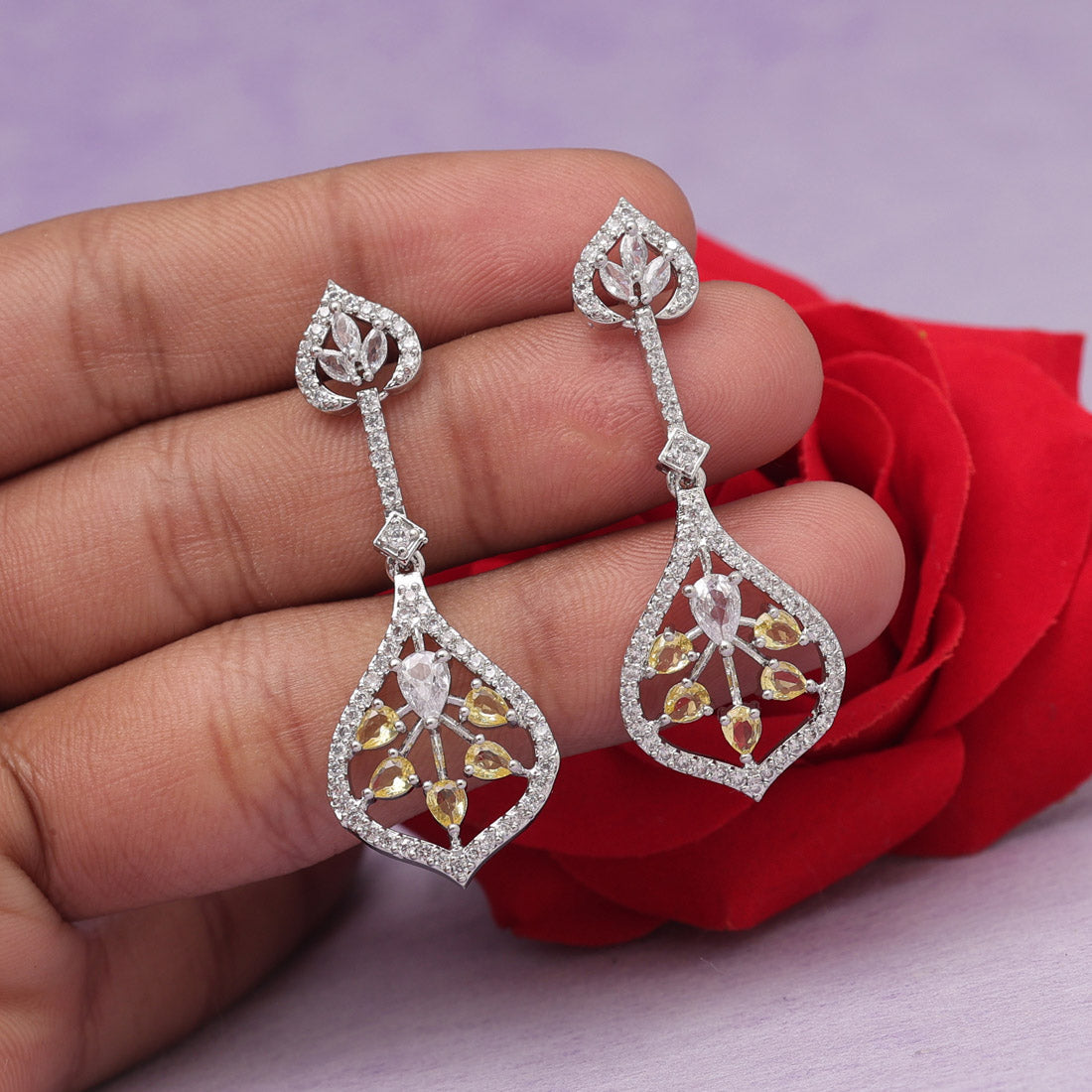 Yellow Color American Diamond Earrings (ADE541YLW)