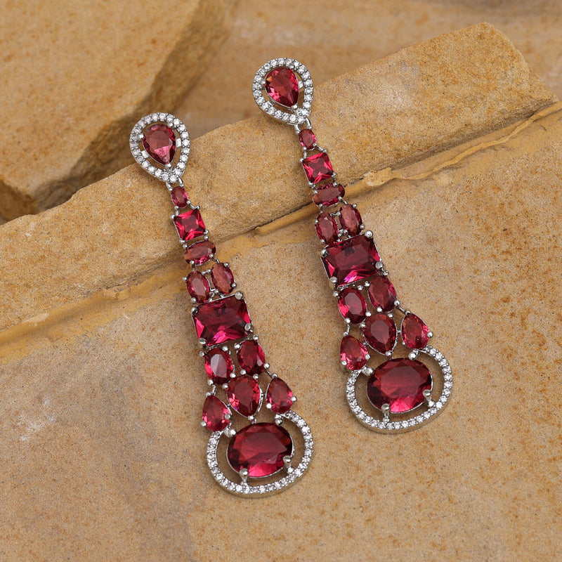 Ruby Color American Diamond Earrings (ADE555RUBY)