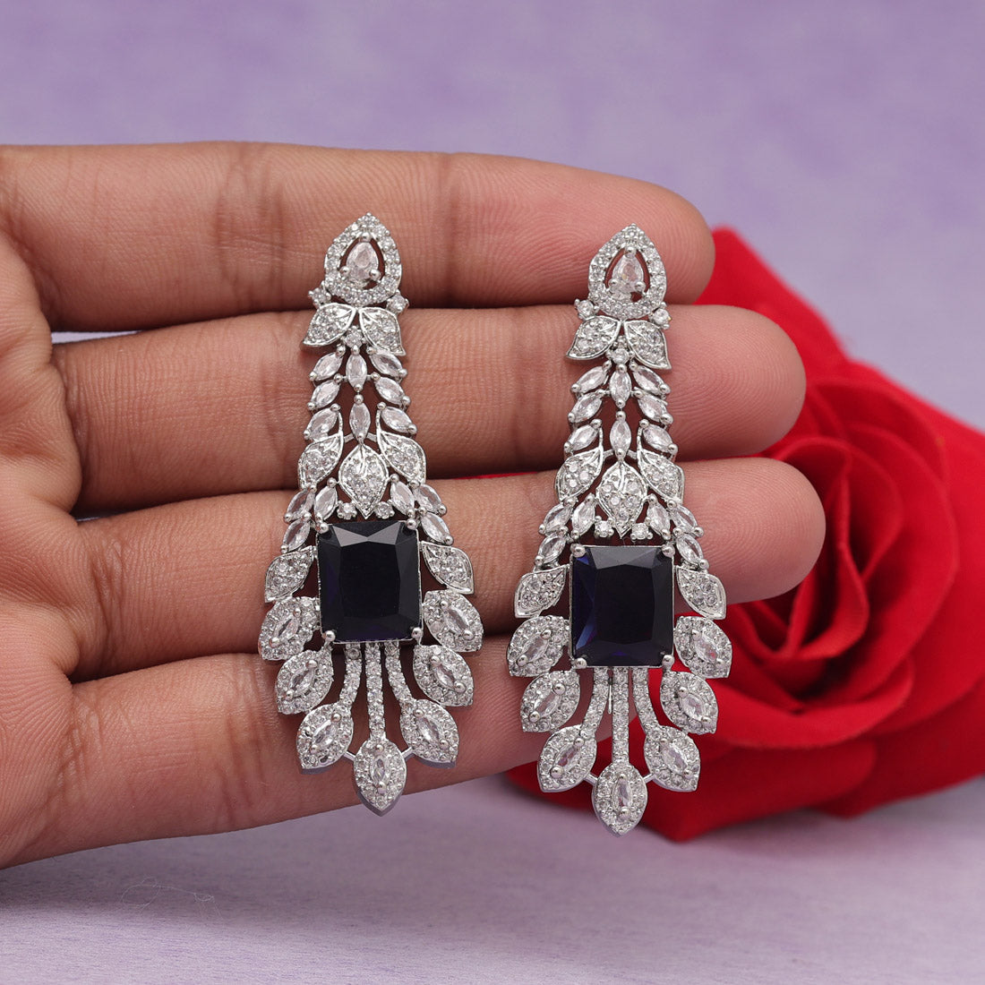 Blue Color American Diamond Earrings (ADE556BLU)