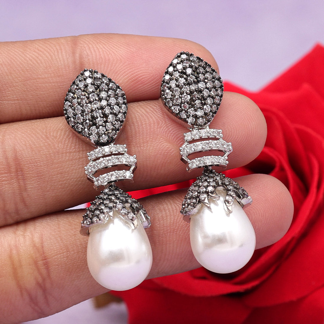 White Color American Diamond Earrings (ADE558WHT)