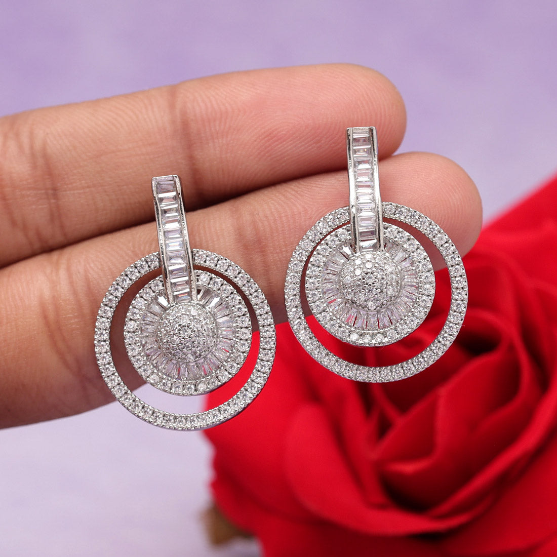 Silver Color American Diamond Earrings (ADE560SLV)