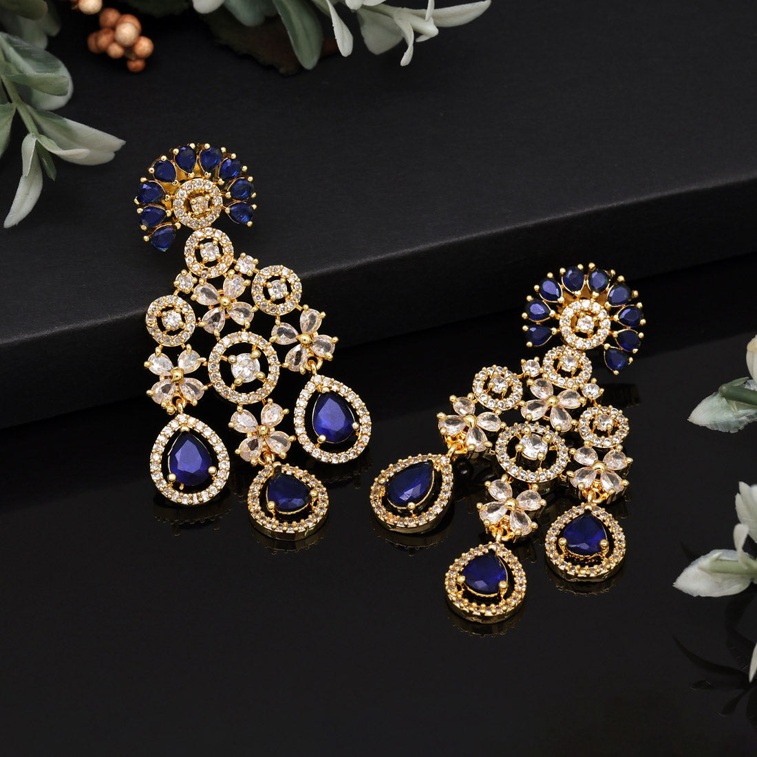 Blue Color American Diamond Earrings (ADE564BLU)