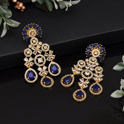 Blue Color American Diamond Earrings (ADE564BLU)