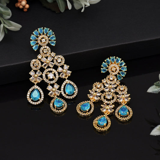 Firozi Color American Diamond Earrings (ADE564FRZ)