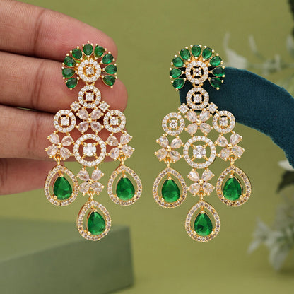 Green Color American Diamond Earrings (ADE564GRN)