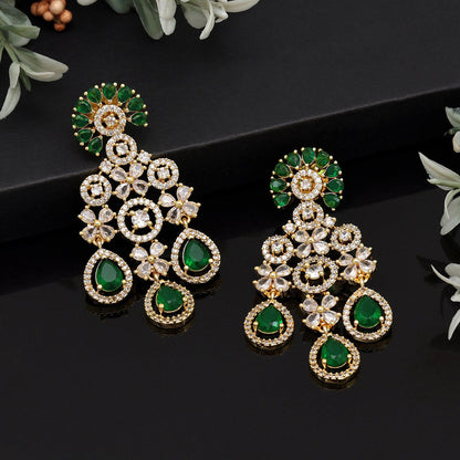 Green Color American Diamond Earrings (ADE564GRN)