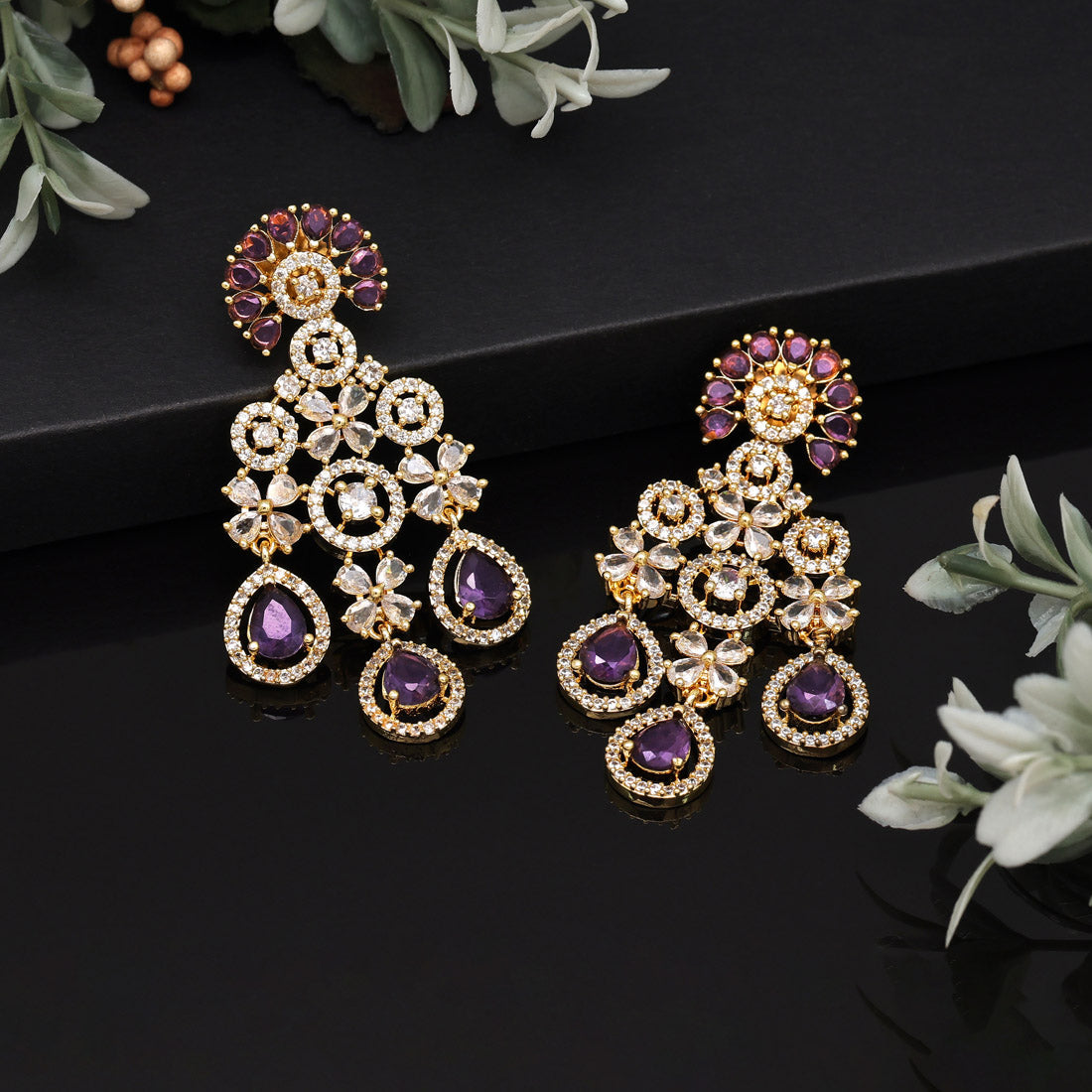 Light Purple Color American Diamond Earrings (ADE564LPRP)