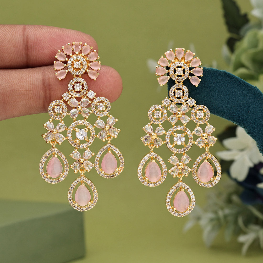 Pink Color American Diamond Earrings (ADE564PNK)