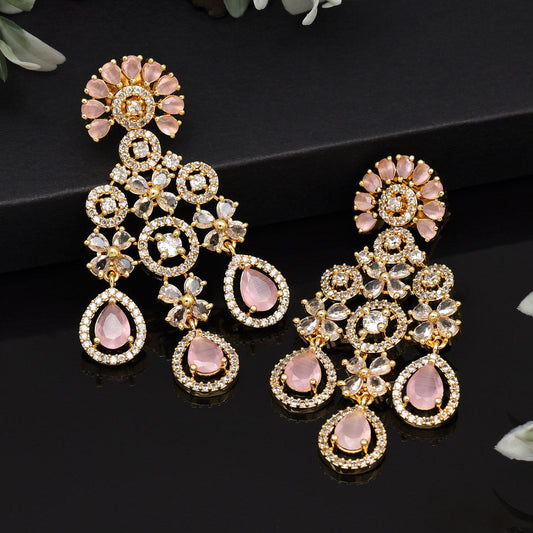 Pink Color American Diamond Earrings (ADE564PNK)