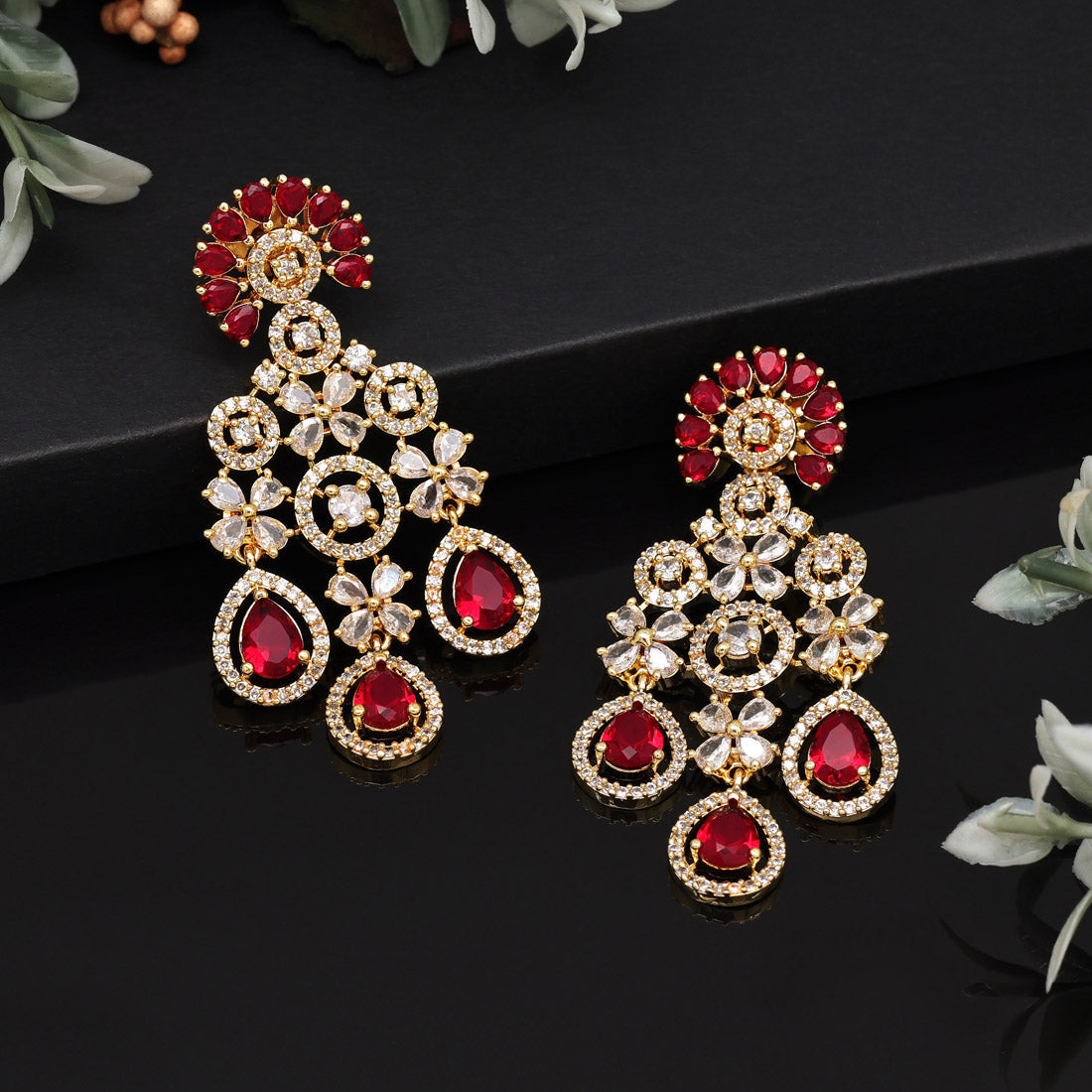 Red Color American Diamond Earrings (ADE564RED)