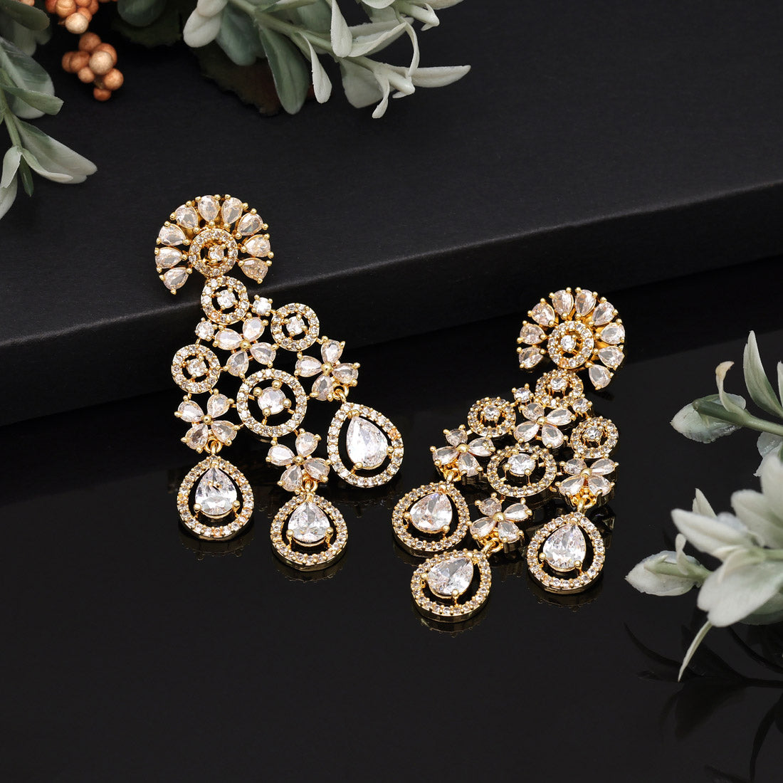White Color American Diamond Earrings (ADE564WHT)